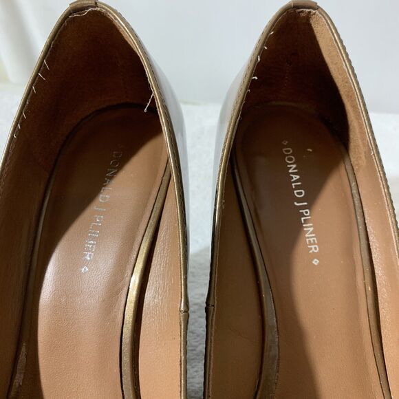 Donald J Pliner Habiki Peep Toe Wedges Snake Print Gold Women’s 9.5 Bronze - Picture 6 of 9